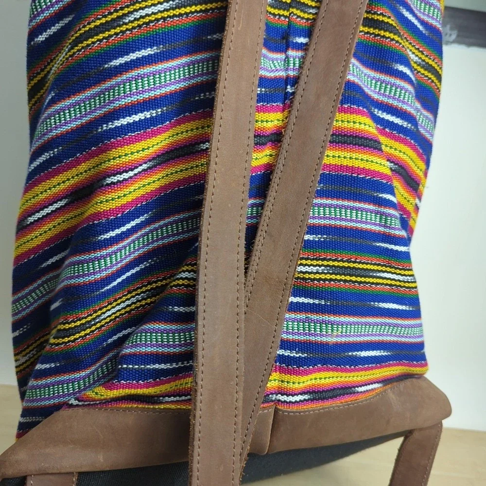 Reef Drawstring Backpack Sack, Hippie Boho Festival Striped Leather Surf‎ Beach